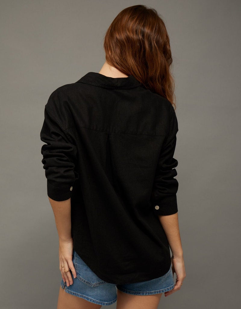 American Eagle AE Oversized Linen-Blend Button-Up Shirt - Image 2